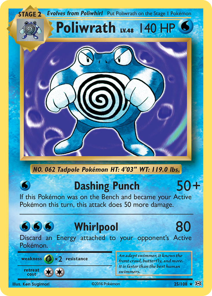 Poliwrath 25 Rare Holo card from Evolutions