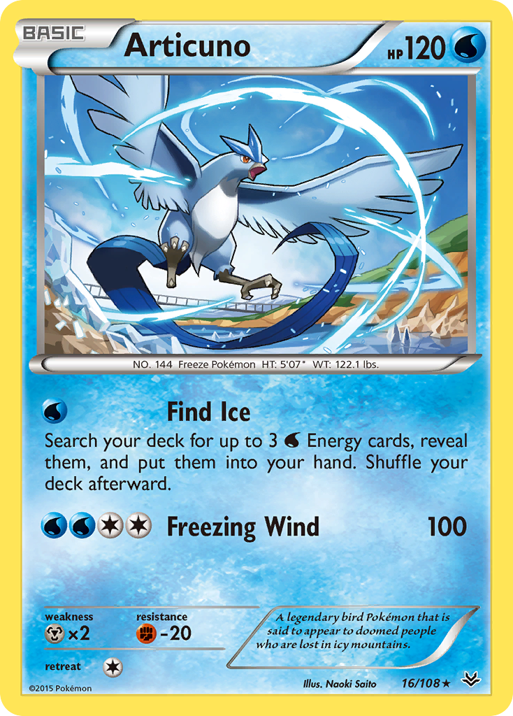 Articuno 16 Rare card from Roaring Skies