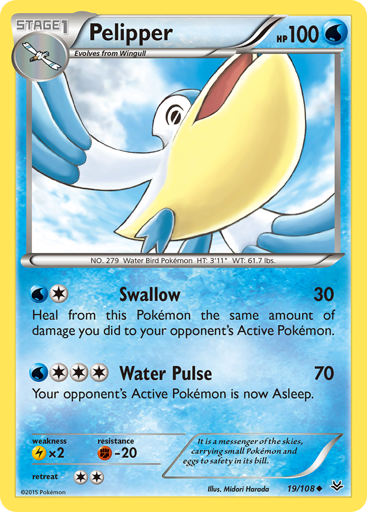 Pelipper 19/108 Uncommon card from Roaring Skies