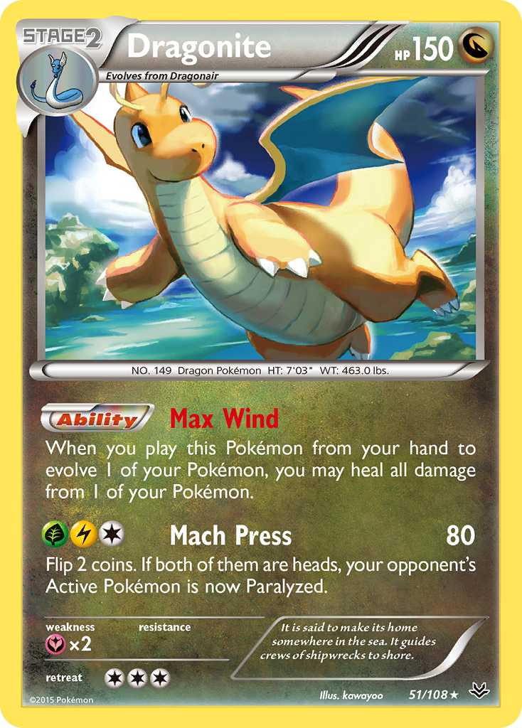 Dragonite 51 Rare card from Roaring Skies