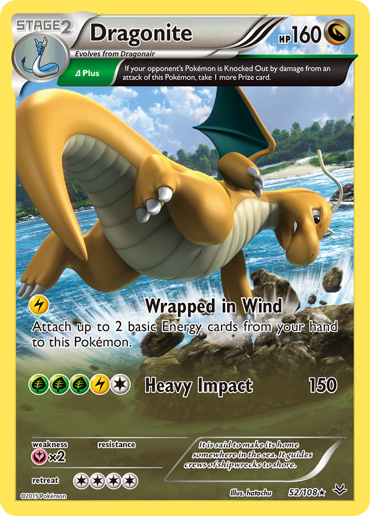 Dragonite 52 Rare Holo card from Roaring Skies