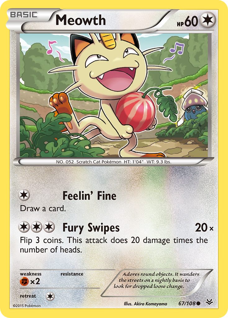 Meowth 67 Common card from Roaring Skies