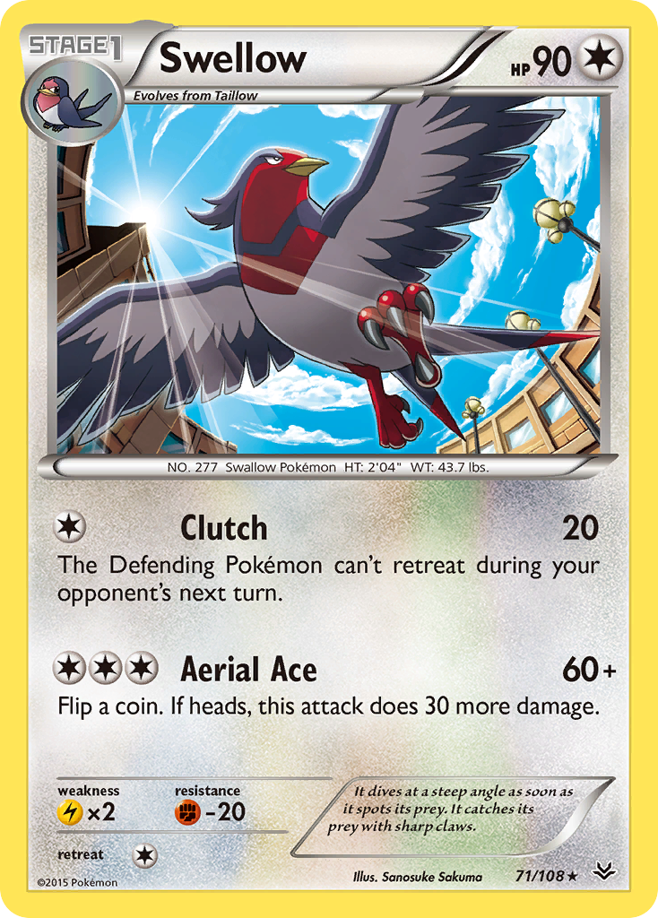 Swellow 71/108 Rare card from Roaring Skies
