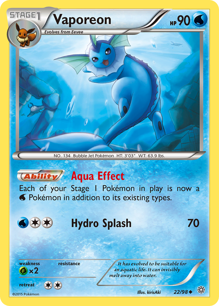 Vaporeon 22 Uncommon card from Ancient Origins