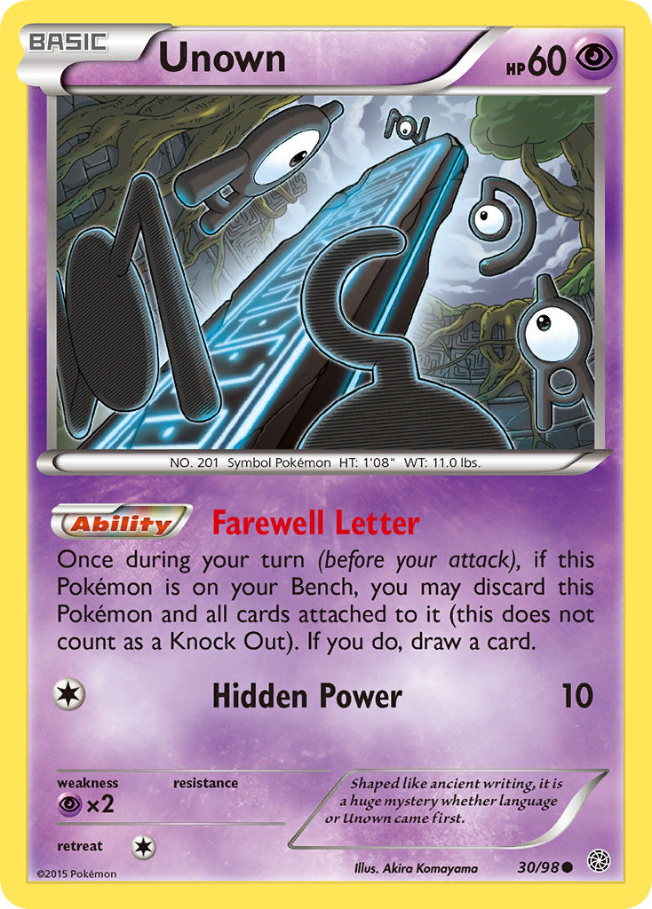Unown 30 Common card from Ancient Origins